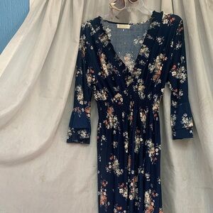 Navy Floral Long Sleeve Dress